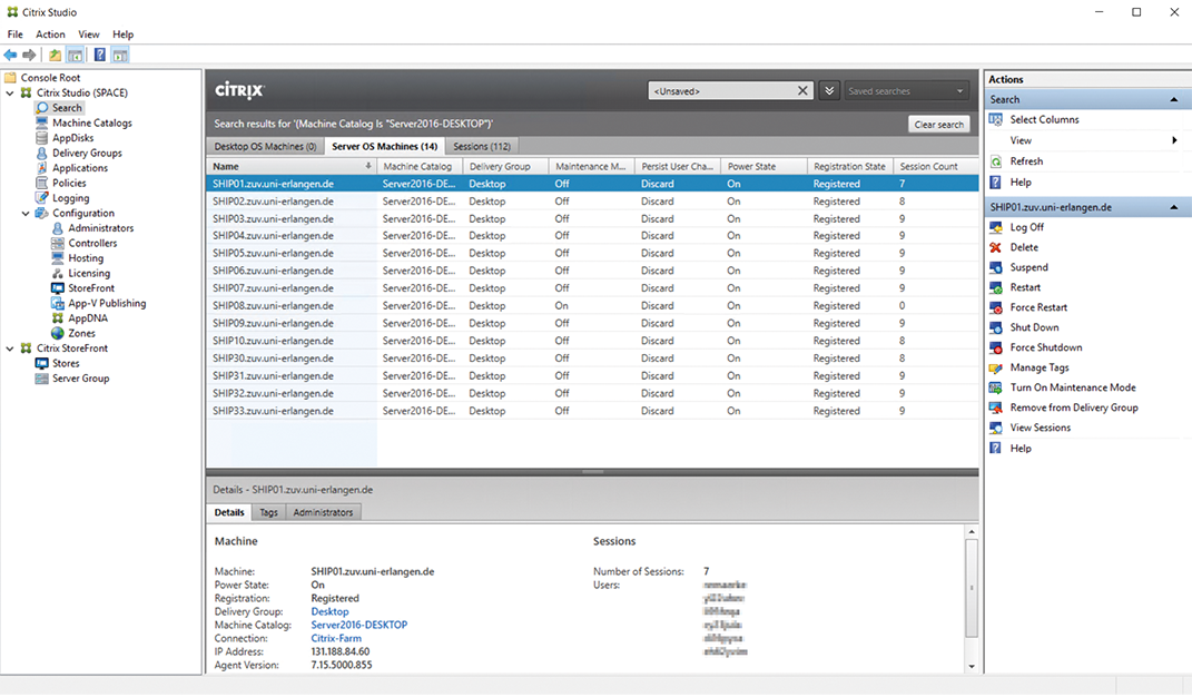 Screenshot der Managementkonsole Citrix Studio für XenApp/XenDesktop