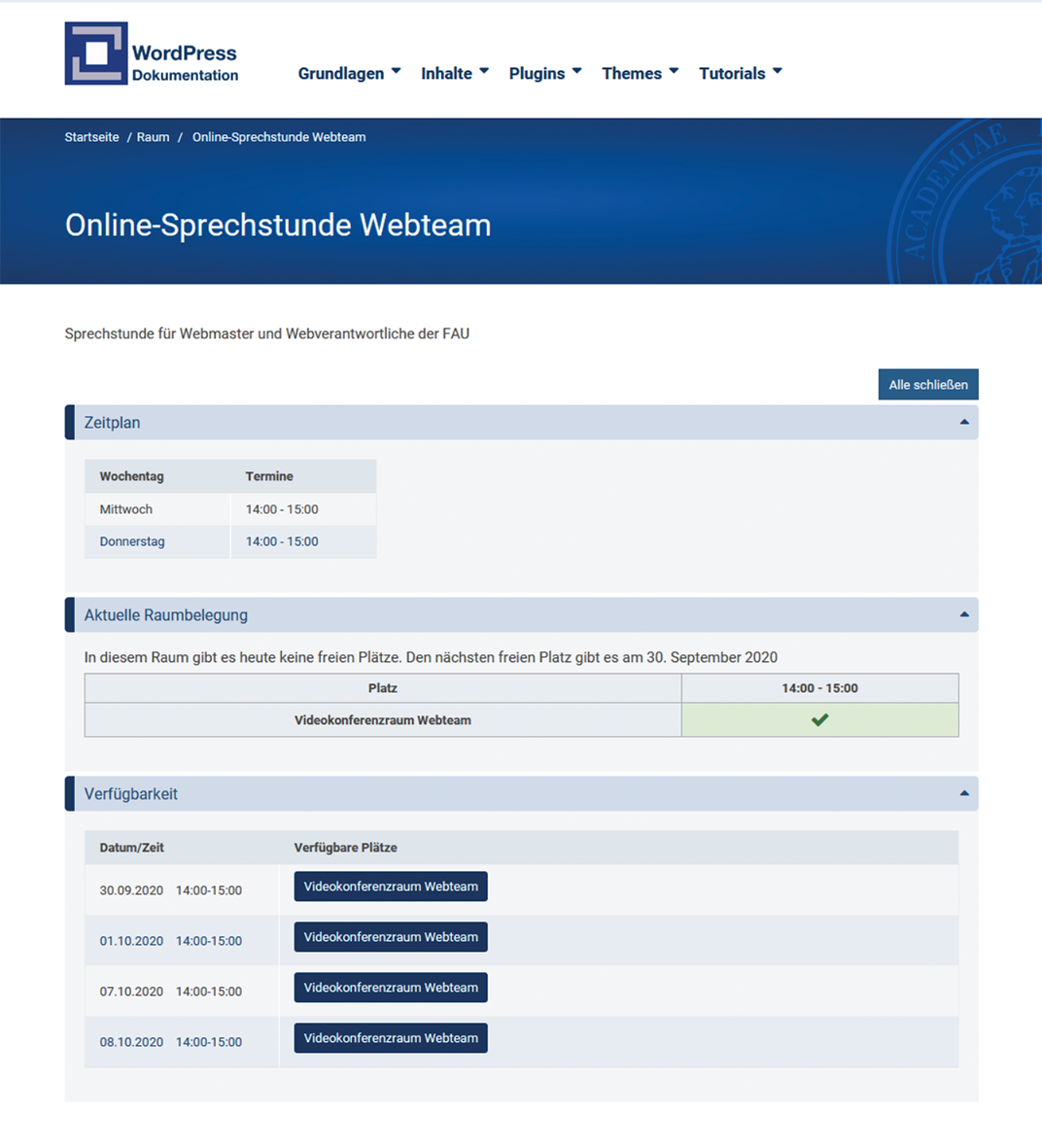 Vereinbarung einer Sprechstunde über das RSVP