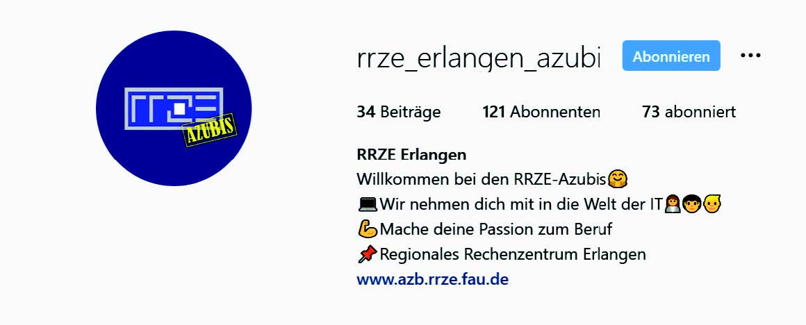 Screenshot des RRZE-Azubi-Instagram-Accounts (Selbstpräsentation)