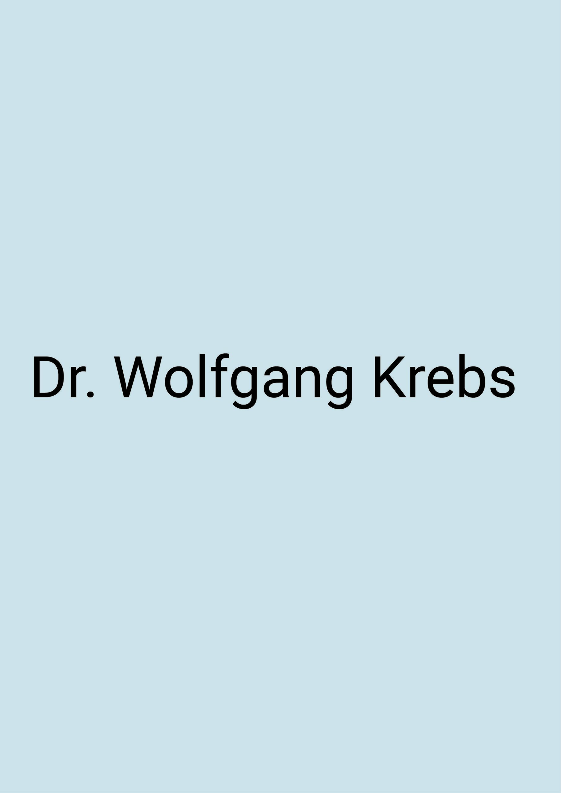 Grafik: blauer Hintergrund, auf dem in schwarzer Schrift „Dr. „Wolfgang Krebs“ geschrieben steht.